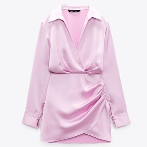 Zara Blush Satin Long Sleeve Dress